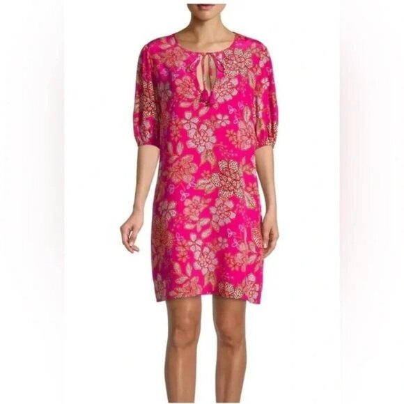 JOHNNY WAS JADE vesna dress tunic mini 100% silk pink multi floral boho S - Picture 3 of 10